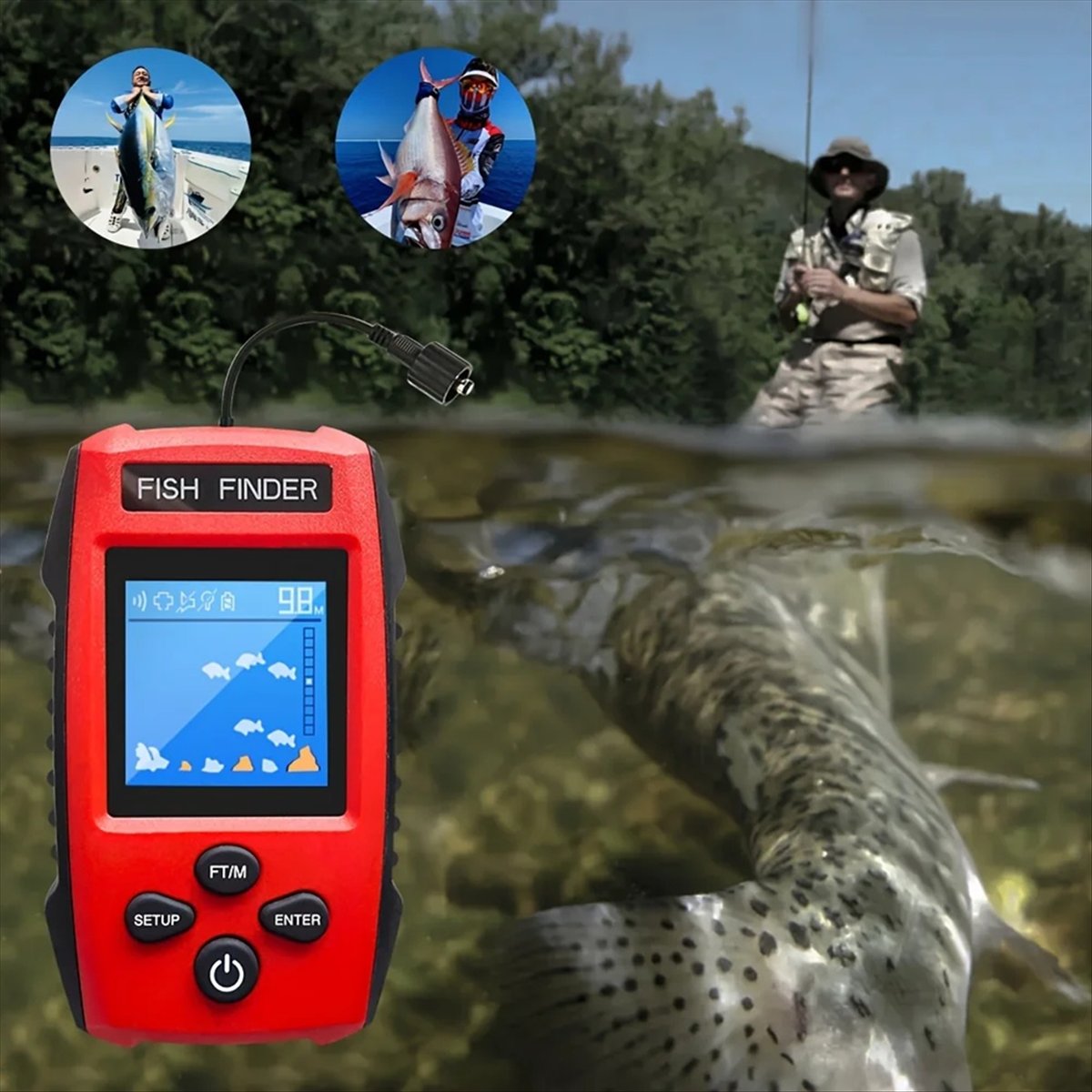 Fish Finder Transducer - Kolorowy LCD Echosonda Przewodowa z Przetwornikiem